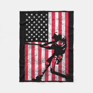 Usa Amerikanische Flagge Baseball Rot Weiß Blau 4. Fleecedecke