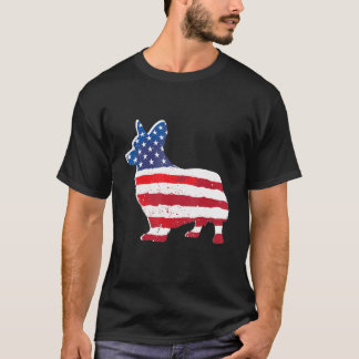 USA Amerikanische Flagge Corgi Haustier Hunde Lieb T-Shirt