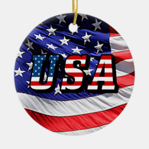 USA - Amerikanische Flagge Keramik Rd Weihnachtsan Keramikornament