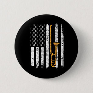 Usa Amerikanische Flagge Posaune - Posaunist Musik Button