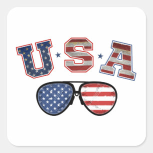USA Amerikanische Flagge Sonnenbrille Veteran 4. J Quadratischer Aufkleber