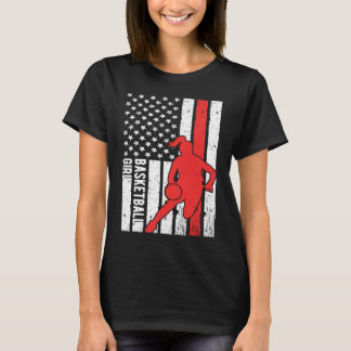 USA Amerikanische Flagge Stolze Basketball Mädchen T-Shirt
