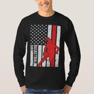 USA Amerikanische Flagge Stolze Basketball Mädchen T-Shirt