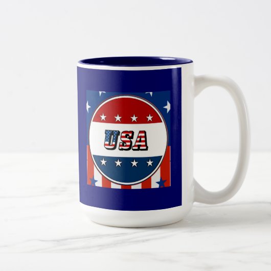 USA - Amerikanische Flagge und Sterne im 2. Kreis Zweifarbige Tasse (Rechts)