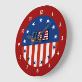 USA - Amerikanische Flagge und Sterne im Circle Wa Große Wanduhr (Winkel)