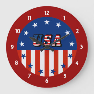 USA - Amerikanische Flagge und Sterne im Kreis Wan Große Wanduhr