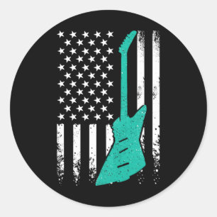 Usa Amerikanische Flagge Vintage E-Gitarre Rock 4. Runder Aufkleber