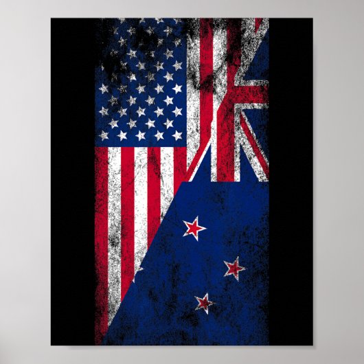 Usa & New Zealand Flags - Us Of America Kiwi, Poster (Vorne)