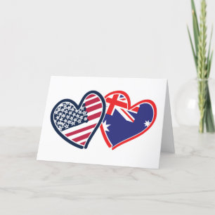USA and Australia Flag Hearts Dankeskarte