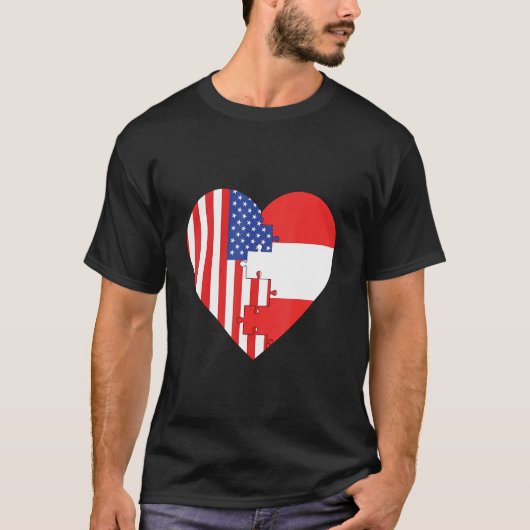 USA and Austria Flags Heart T-Shirt (Vorderseite)
