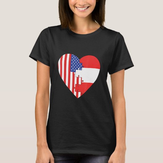 USA and Austria Flags Heart T-Shirt (Vorderseite)