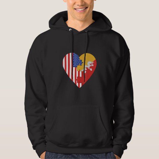 USA and Bhutan Flags Heart Hoodie (Vorderseite)