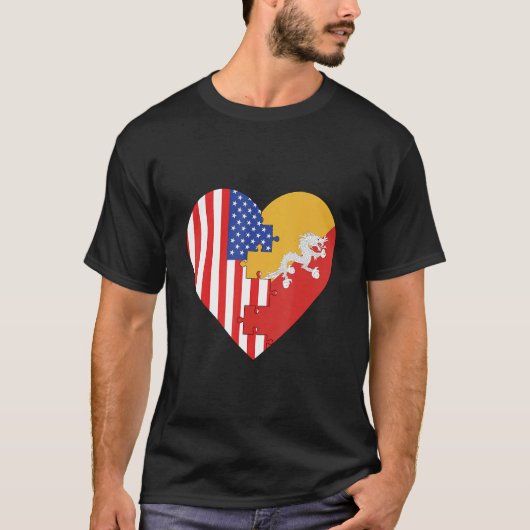 USA and Bhutan Flags Heart T-Shirt (Vorderseite)