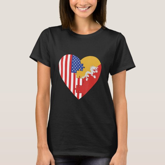 USA and Bhutan Flags Heart T-Shirt (Vorderseite)