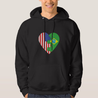 USA and Brazil Flags Heart Hoodie