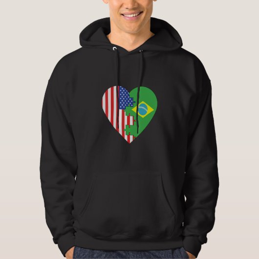 USA and Brazil Flags Heart Hoodie (Vorderseite)