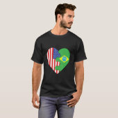 USA and Brazil Flags Heart T-Shirt (Vorne ganz)