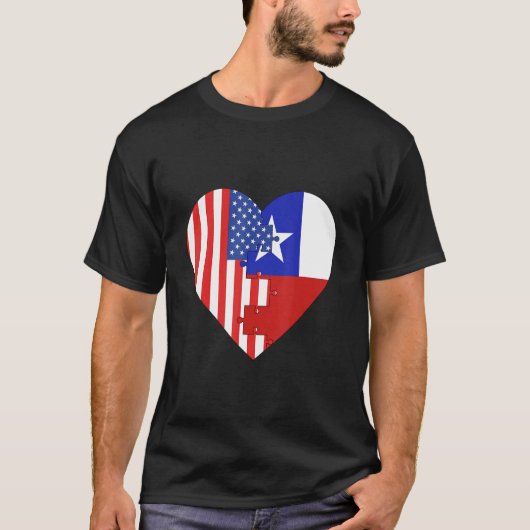 USA and Chile Flags Heart T-Shirt (Vorderseite)