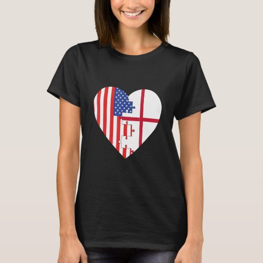 USA and England Flags Heart T-Shirt (Vorderseite)