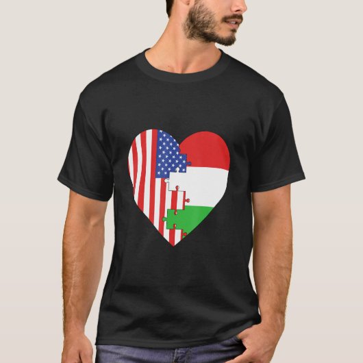 USA and Hungary Flags Heart T-Shirt (Vorderseite)
