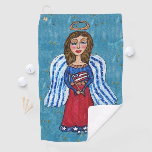 USA Angel Blue Eyes American Flag Gold Stars Golfhandtuch (Insitu)