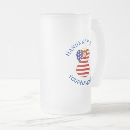 USA Angel Red Hair Hanukkah Flag Personalisiert Mattglas Bierglas (VorderseiteRechts)