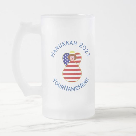 USA Angel Red Hair Hanukkah Flag Personalisiert Mattglas Bierglas (Links)