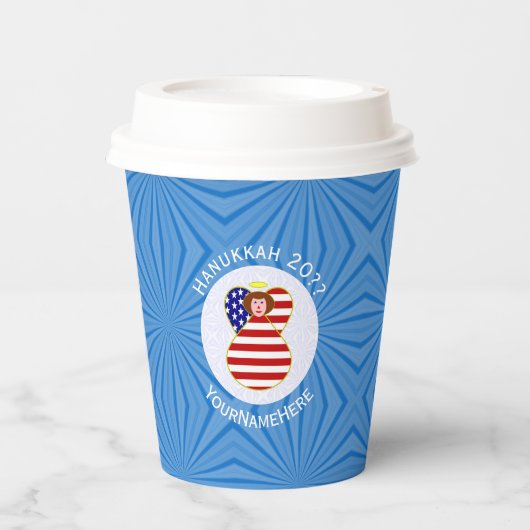 USA Angel Red Hair Hanukkah Flag Personalisiert Pappbecher (Vorderseite)