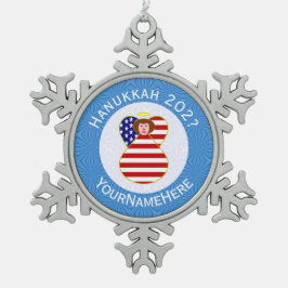 USA Angel Red Hair Hanukkah Flag Personalisiert Schneeflocken Zinn-Ornament