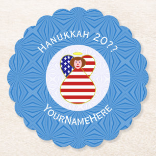 USA Angel Red Hair Hanukkah Flag Personalisiert Untersetzer