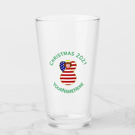 USA Angel Red Hair Weihnachtsfahne Personalisiert Glas (Vorderseite)
