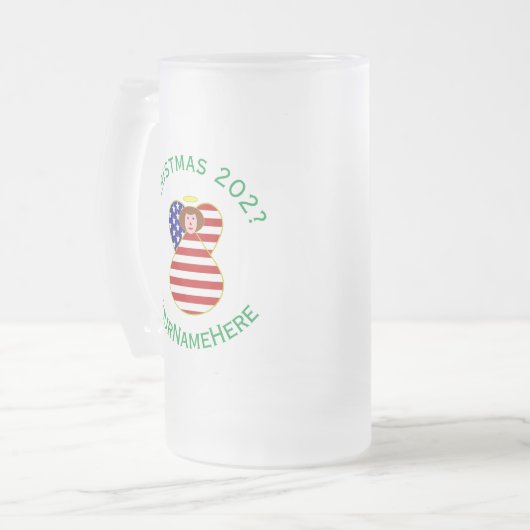 USA Angel Red Hair Weihnachtsfahne Personalisiert Mattglas Bierglas (Vorderseite Links)