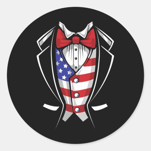 Usa Anzug Smoking patriotisch 4. Juli Flagge Ameri Runder Aufkleber (Vorderseite)