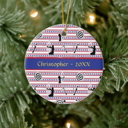 USA Archery Silhouette Muster Keramik Ornament (Baum)