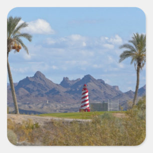 USA, Arizona, Lake Havasu City. Leuchtturm daneben Quadratischer Aufkleber