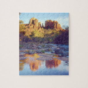 USA, Arizona, Sedona. Cathedral Rock spiegelt sich Puzzle
