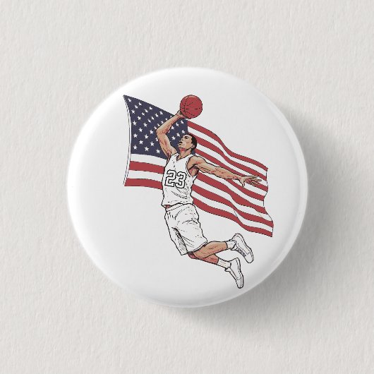 USA Basketball Slam Dunk American Flag Color Art Button (Vorderseite)