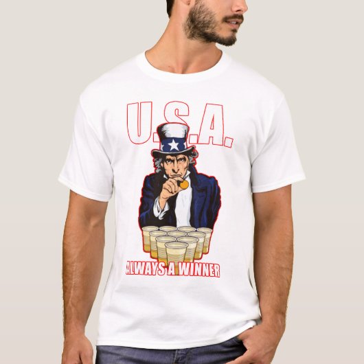 USA-Bier Pong: "Immer ein Sieger-" T-Shirt (Vorderseite)