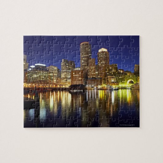 USA, Boston, City Skyline bei Nacht (lang Puzzle (Horizontal)