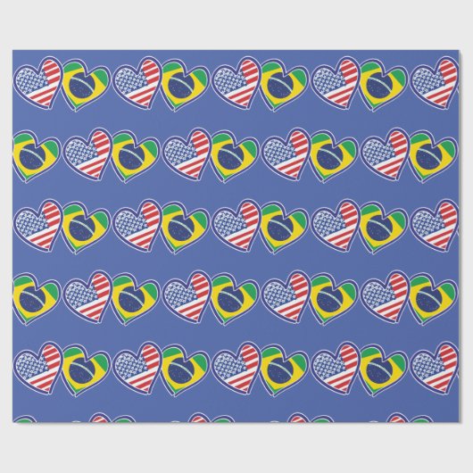 USA Brasilien Liebe Hearts Geschenkpapier (Flach)