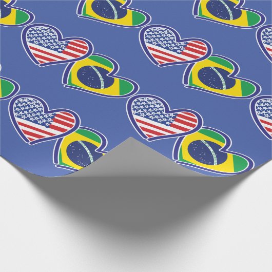 USA Brasilien Liebe Hearts Geschenkpapier (Ecke)