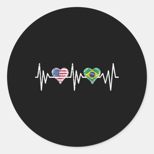 Usa Brazil Hebeat America Brazilian Flag He Runder Aufkleber (Vorderseite)
