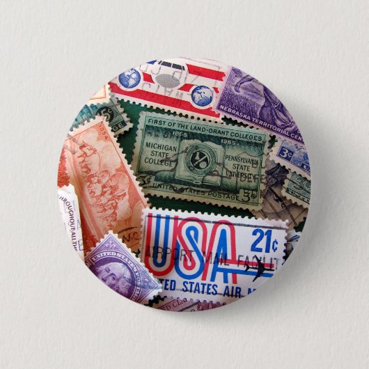 USA-Briefmarken-Collagen-Knopf-Abzeichen Button (Vorderseite)