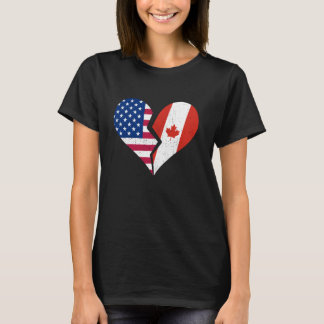 USA & Canada Flags - Broken Heart Symbol Vintage D T-Shirt
