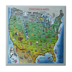 USA Cartoon Map Fliese