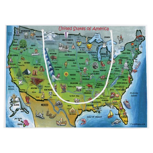 USA Cartoon Map Große Geschenktüte (Vorderseite)