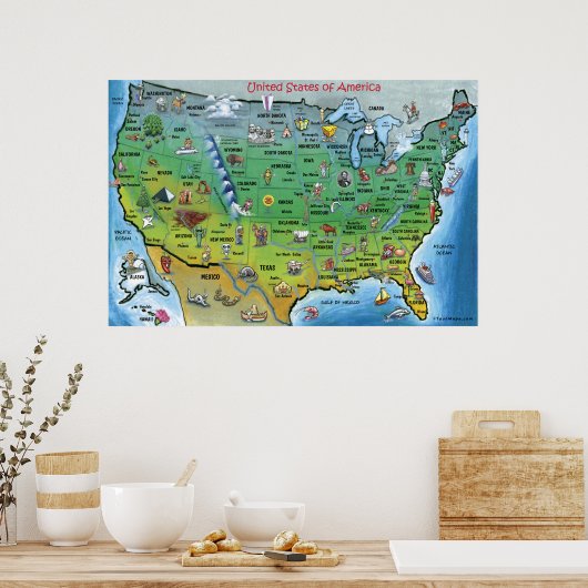 USA Cartoon Map HUGE Poster (Küche)