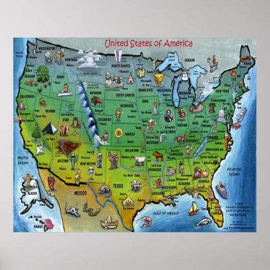 USA Cartoon Map Poster (Vorne)