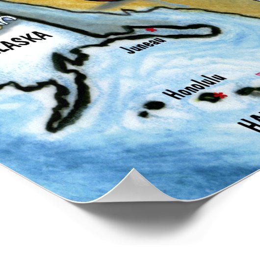 USA Cartoon Map Poster (Ecke)