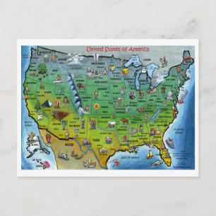 USA Cartoon Map Postkarte
